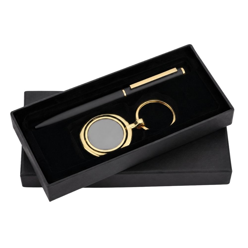 Golden Metal Keychain Gift Set with Black Box