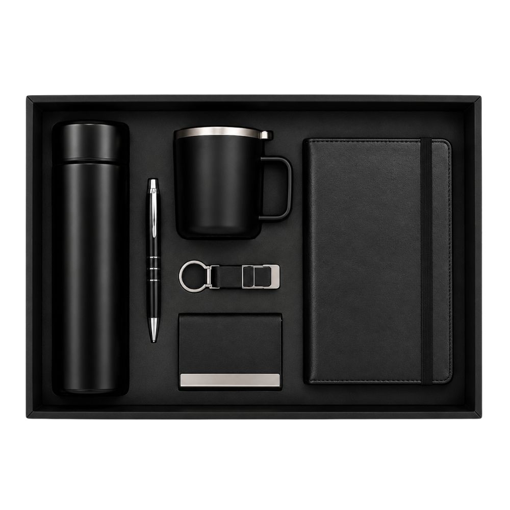 6 in 1 Corporate Gift Set with Notebook, Flask, Mug & Card Holder