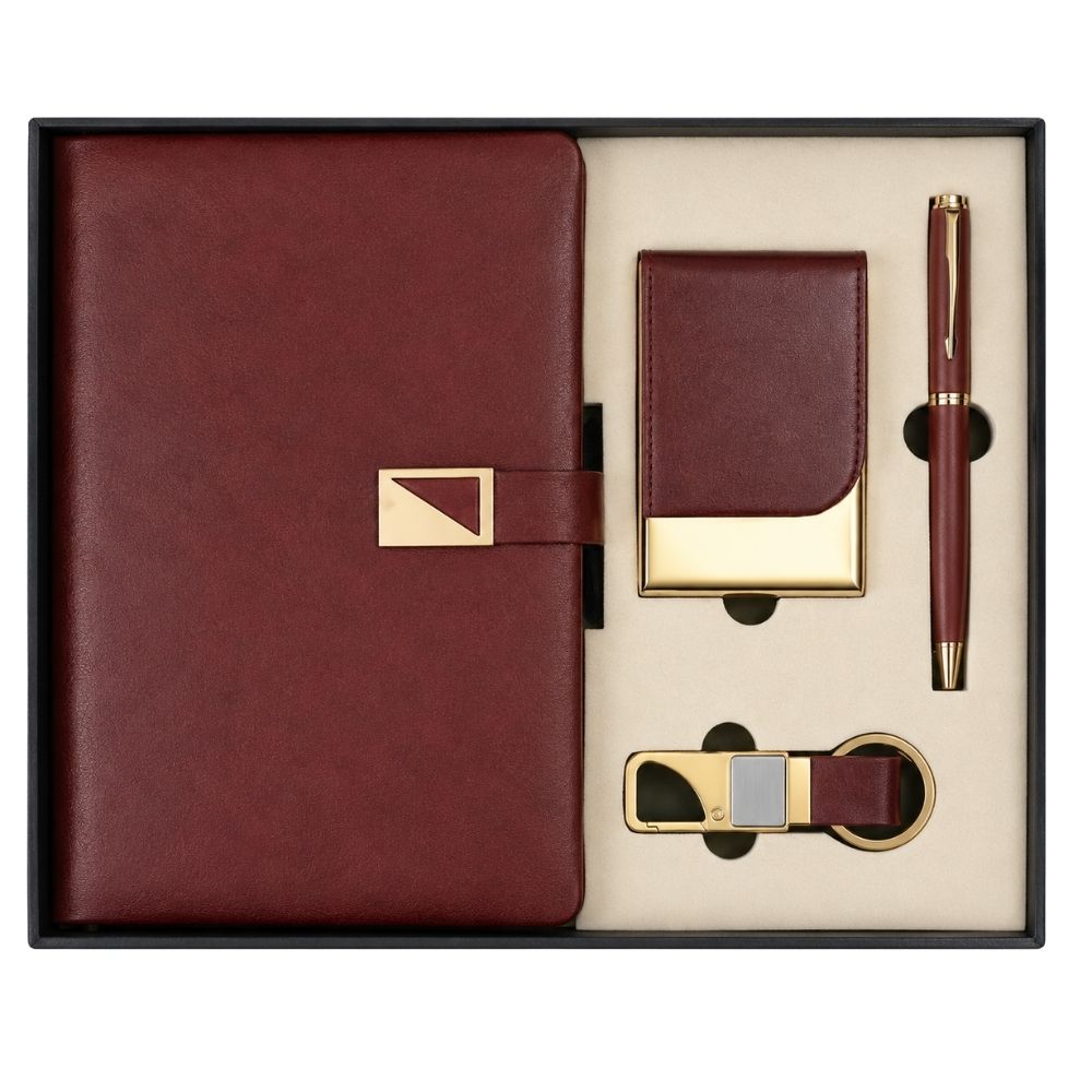 Brown Notebook Card Holder Pen Keychain Gift Set