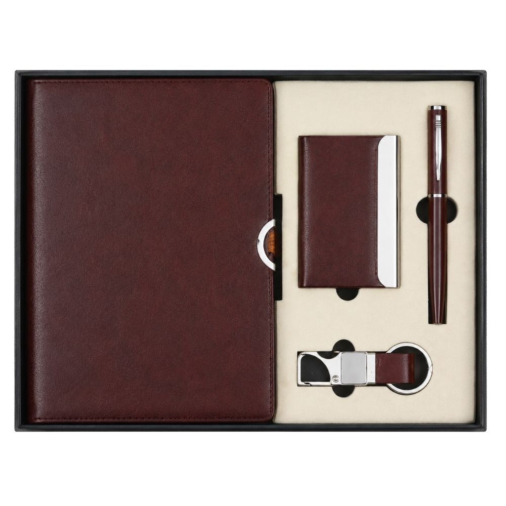 Brown Majestic C-Cut Notebook Card Holder Pen Keychain Gift Set