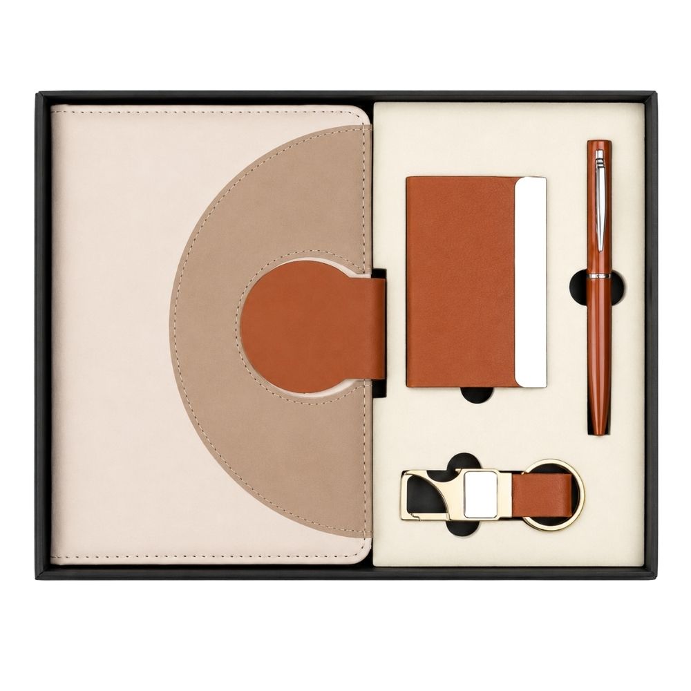 Round Flap Notebook Card Holder Pen Keychain Gift Set