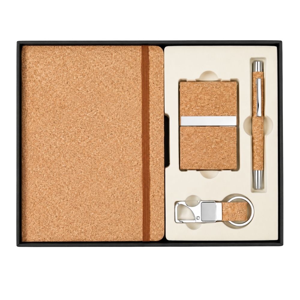 Cork Notebook Card Holder Pen Keychain Gift Set