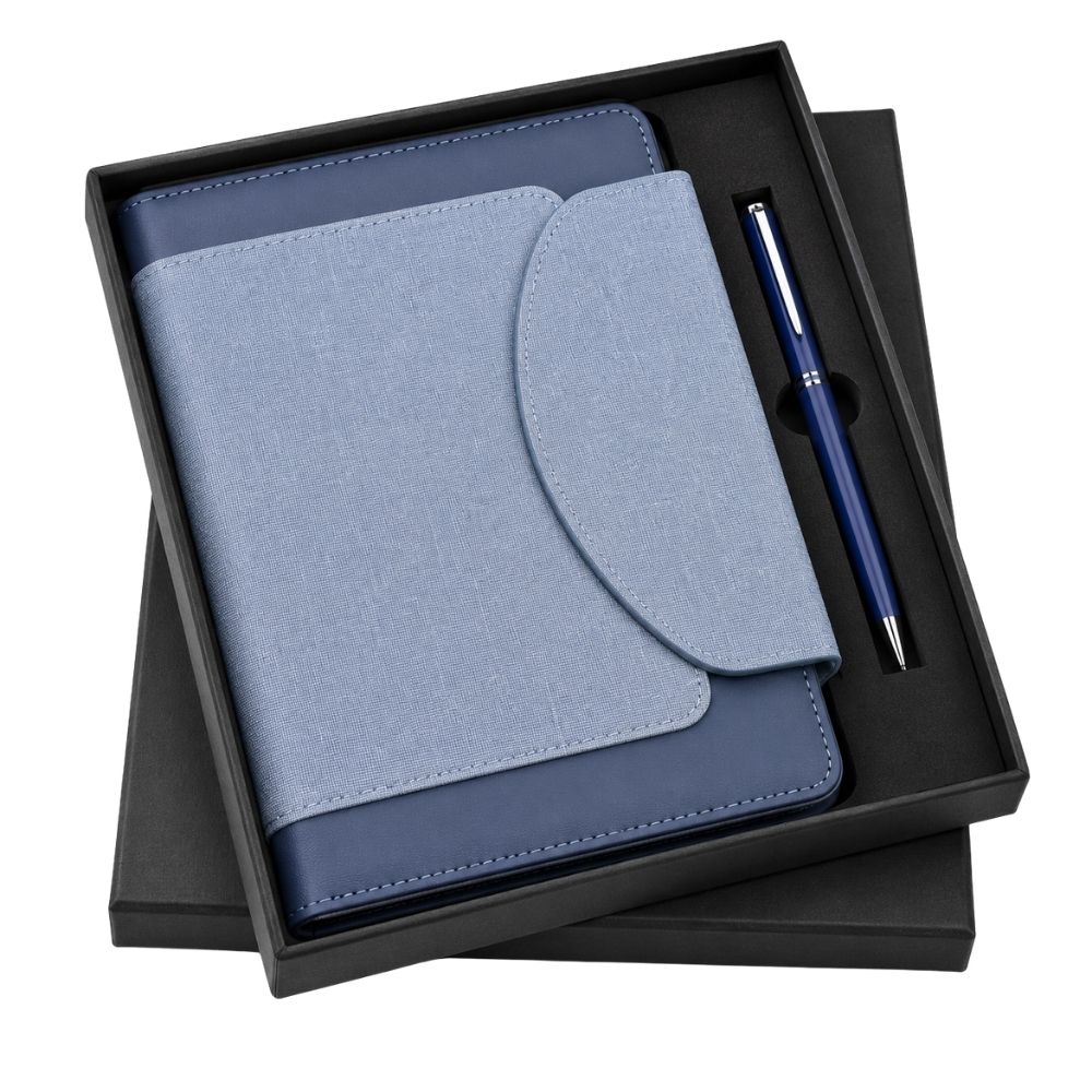 Blue Frostedge Diary Pen Set with Dual-Tone Leatherette Cover