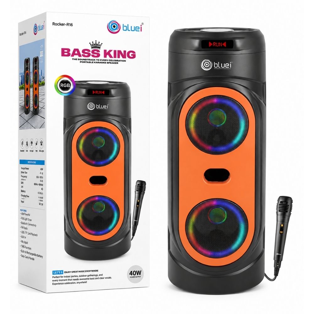 Bass King Portable Bluetooth Speaker with Wired Microphone & 40W Output