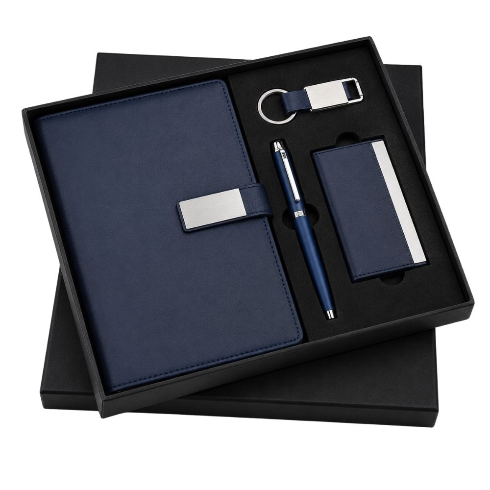 Blue & Black 4-in-1 Executive Diary Gift Set with Pen, Cardholder and Keychain