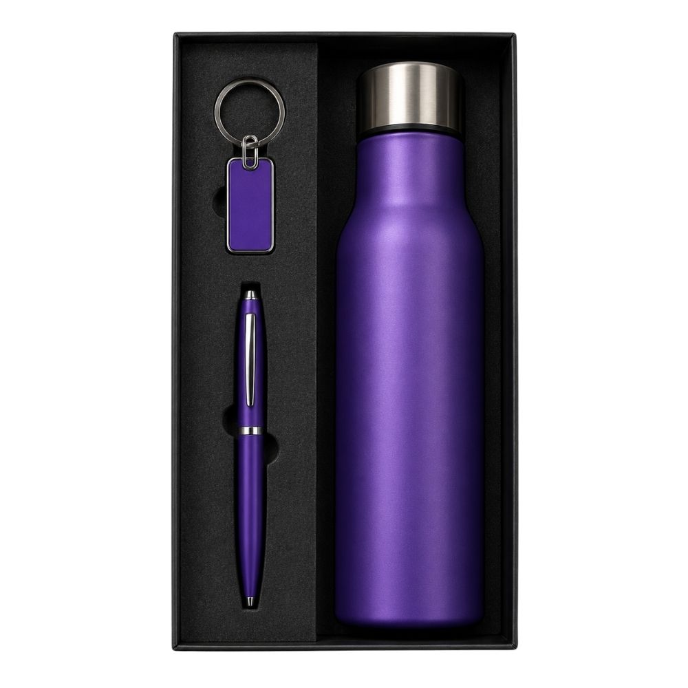 Portable Executive Bottle Gift Set with Pen and Keychain