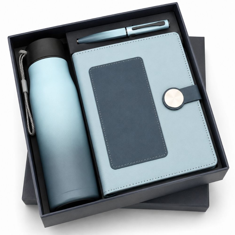 Promotional 3 in 1 Bottle, Notebook and Pen Gift Set