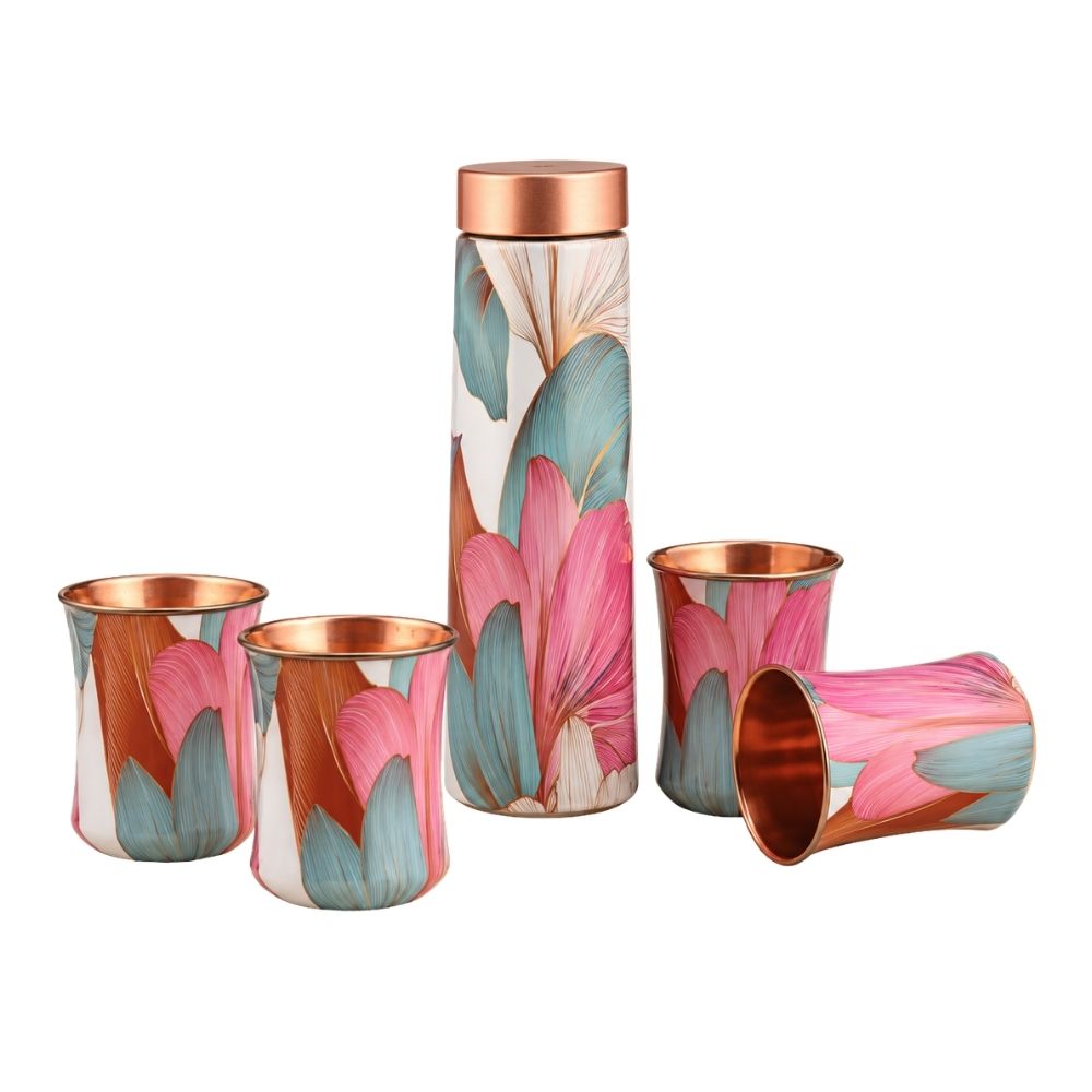 Premium Enamel Print Bottle Set with 4 Glasses for Corporate Gifting | Globalware