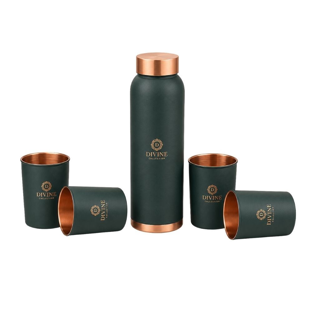 Premium Oreo Forest Green Bottle Set with 4 Glasses for Corporate Gifting | Globalware