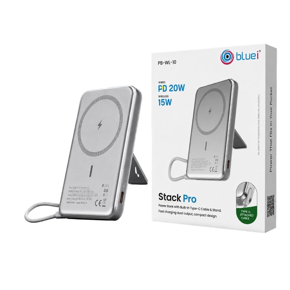 10000mAh Wireless Power Bank with Built-In Type-C Cable & Stand