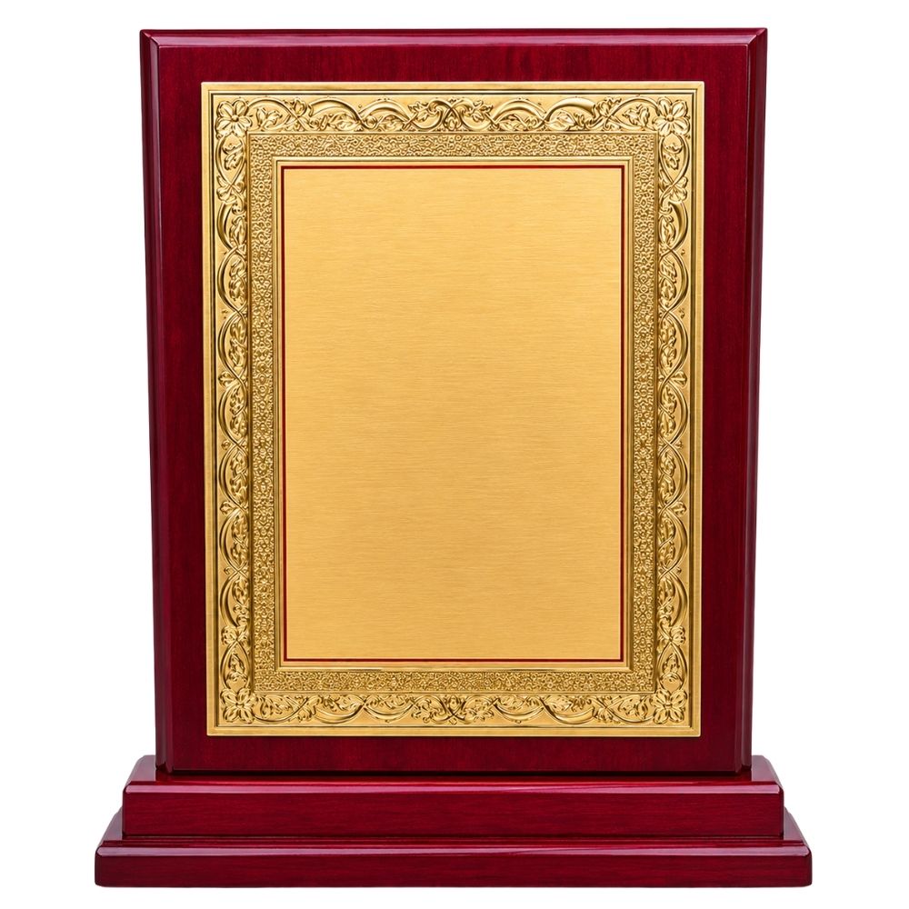 Wooden Designer Memento Award Plaque with Golden Metal Plate – 13.5 x 10 Inch