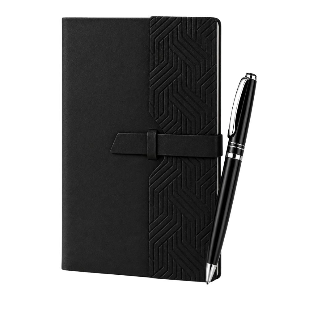 Leather Cover Diary, A5 with Textured Strap & Premium Pen