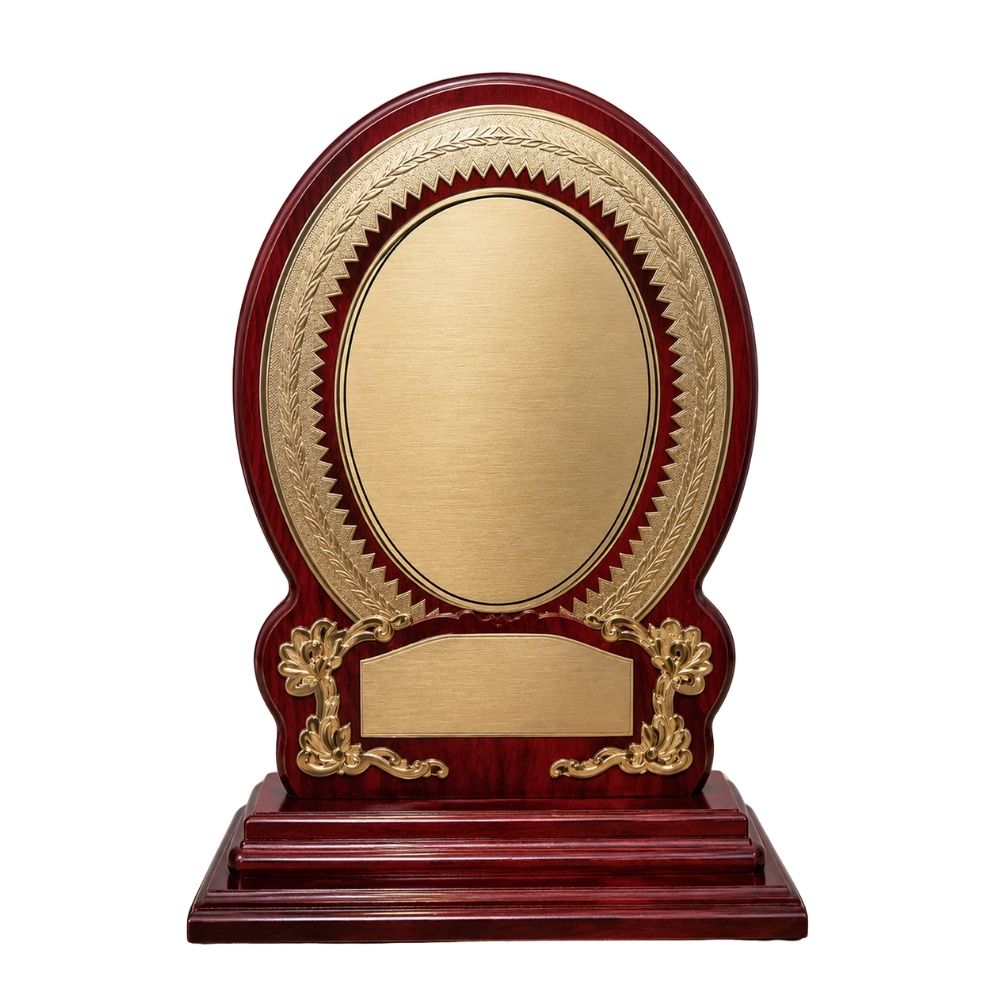 Wooden Oval Award Plaque with Golden Plate – Premium Corporate Recognition Trophy