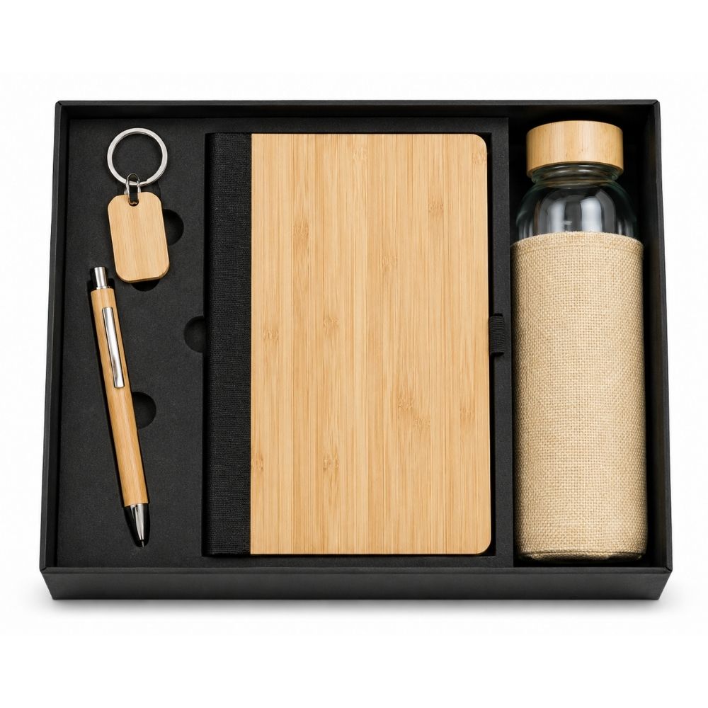 Eco-Friendly Bamboo Notebook, Bottle and Pen Gift Set