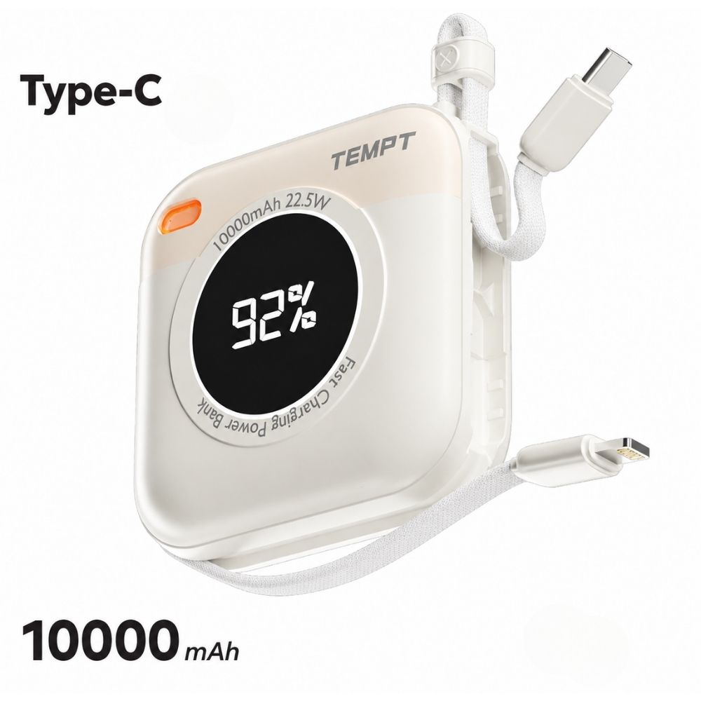 10000mAh Magnetic Wireless Power Bank with Built-In Cables