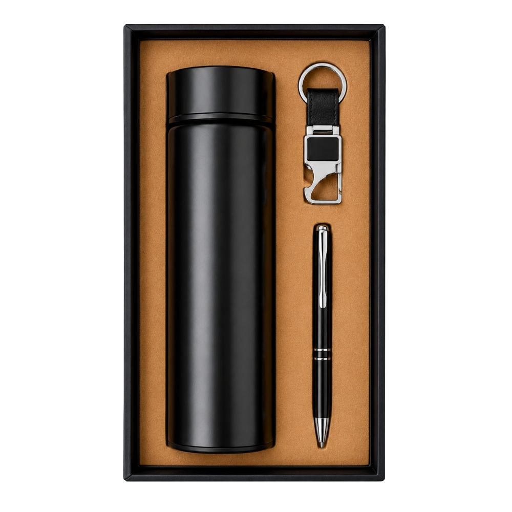 Bottle, Pen & Keychain Gift Set with Presentation Box