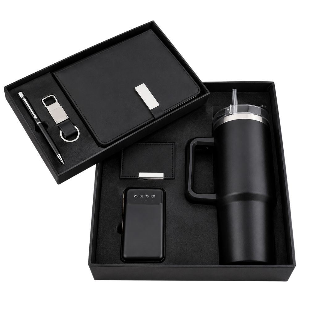Black Corporate Tech Gift Combo with Tumbler and Office Accessories