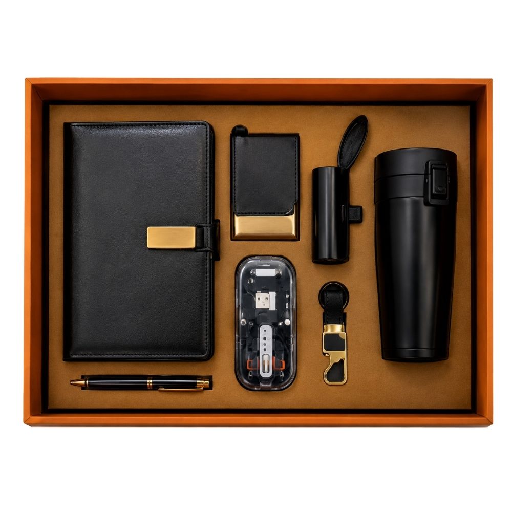Notebook, Sipper Mug, Wireless Mouse, Power Bank, Pen, Card Holder & Keychain Gift Set