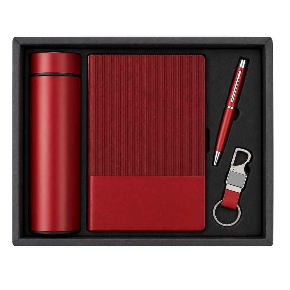4 in 1 Notebook, Flask, Pen & Keychain Gift Set