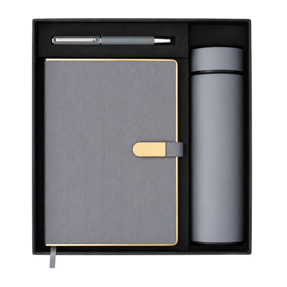 Grey Notebook & Flask Gift Set for Corporate Gifting