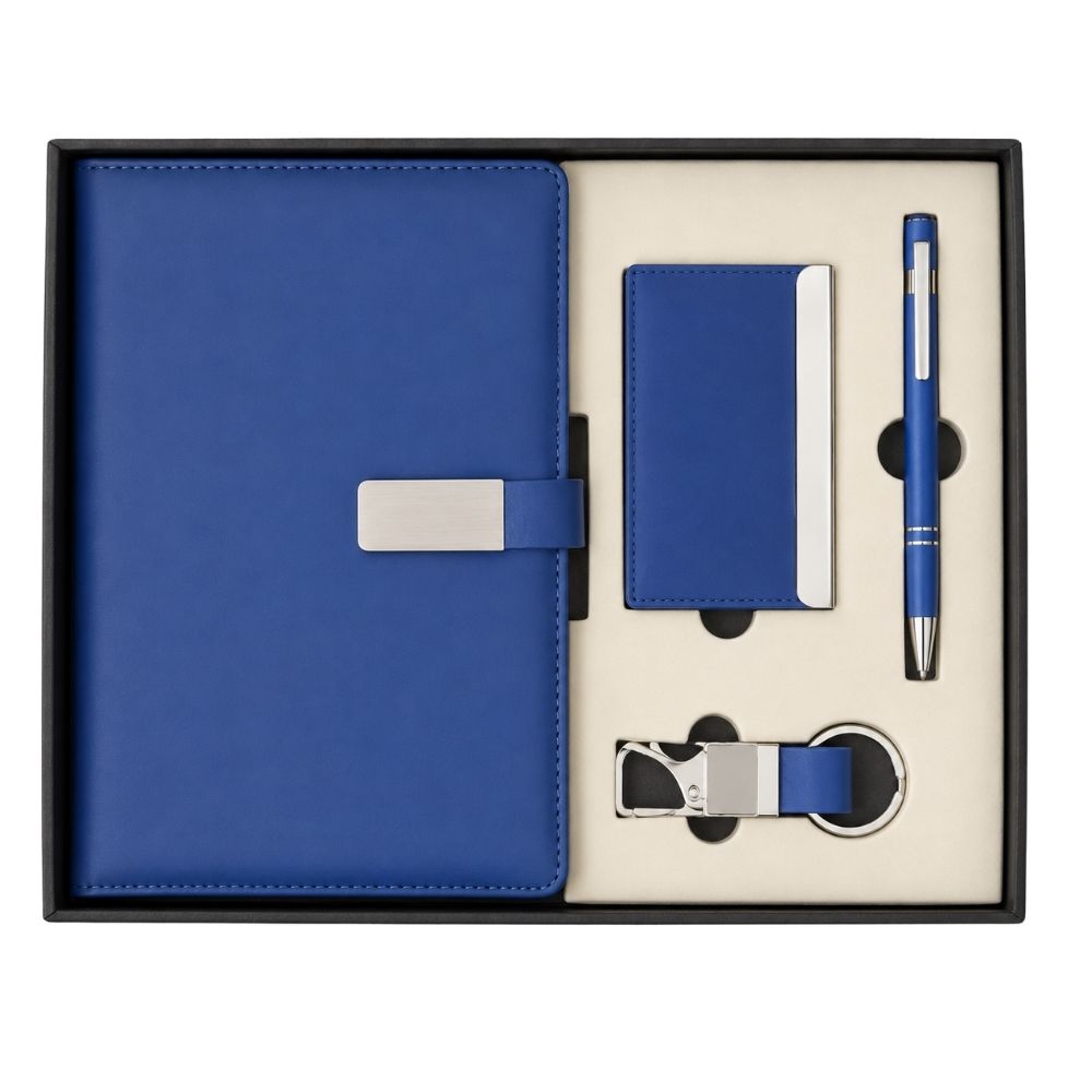 Leather Blue Diary Card Holder Key Chain Pen Corporate Gift Set