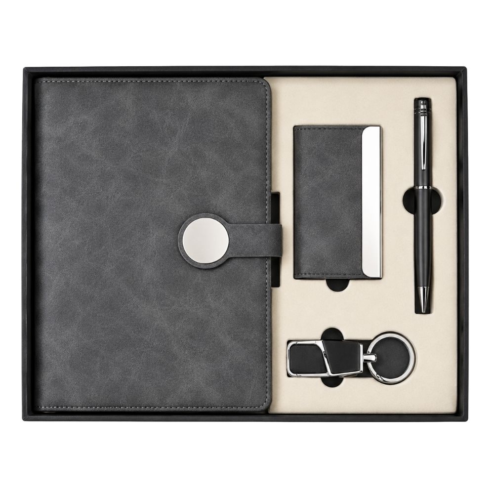 Round Button Diary Card Holder Keychain Pen Gift Set for Corporate Gifts & Employee Joining Kits