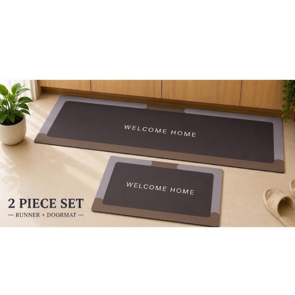 2 Piece Kitchen Mat Set Runner & Doormat – Soft Anti-Slip Floor Mats