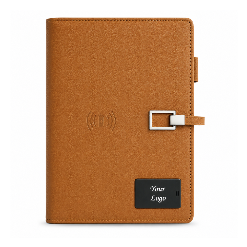 A5 Wireless Power Bank Diary Folder with 8000mAh Charger & Card Holder