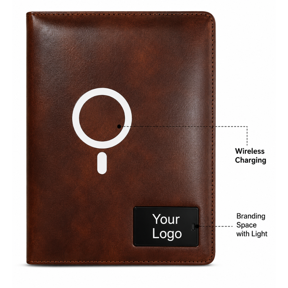 Premium A5 Wireless Charging Business Portfolio with Mobile Holder & LED Logo