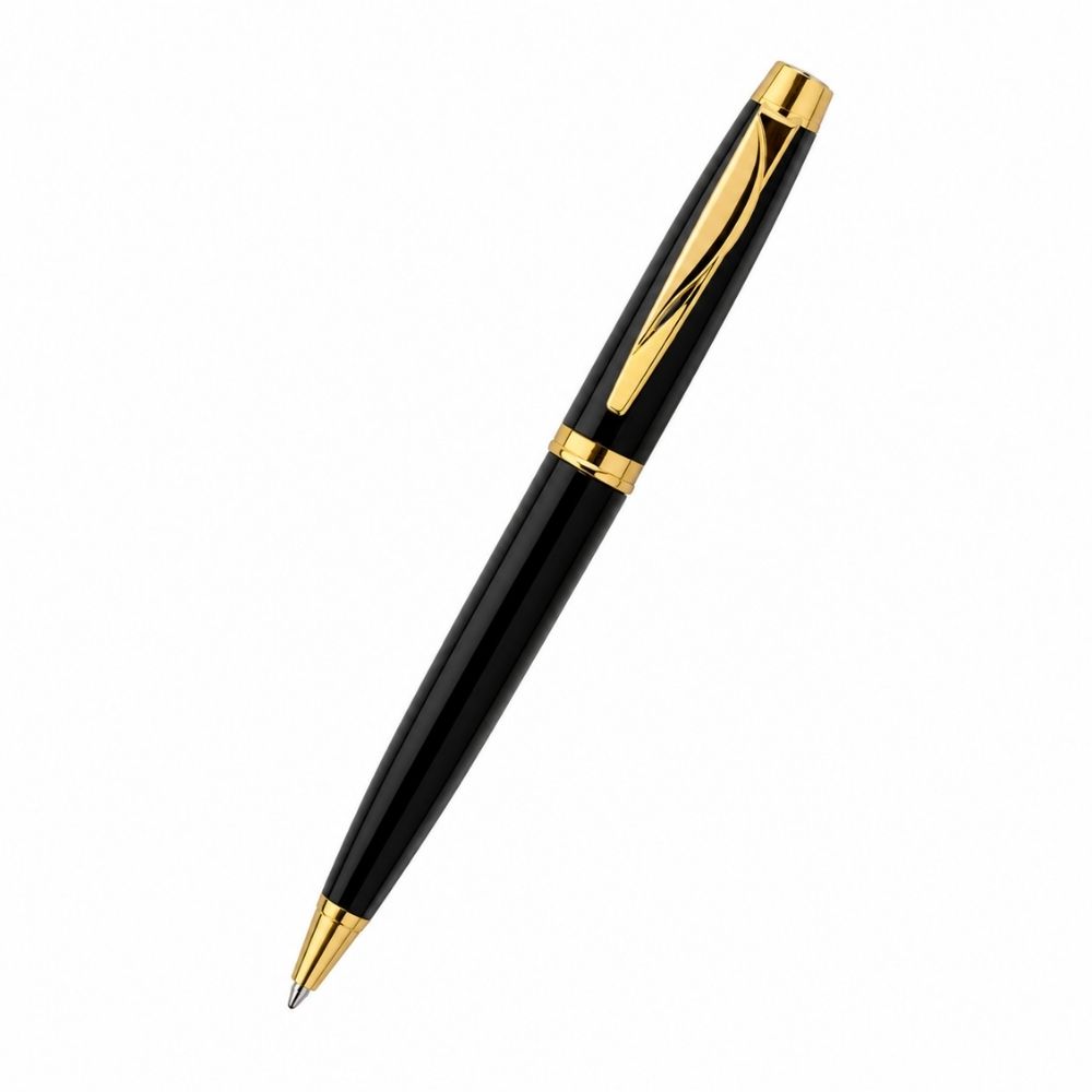 Executive Black Metal Ball Pen with Gold Accents