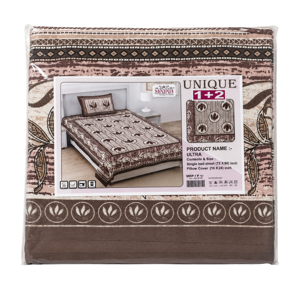 Unique Teal Geometric Pure Cotton Single Bedsheet with 2 Pillow Covers | 60×90 Inches