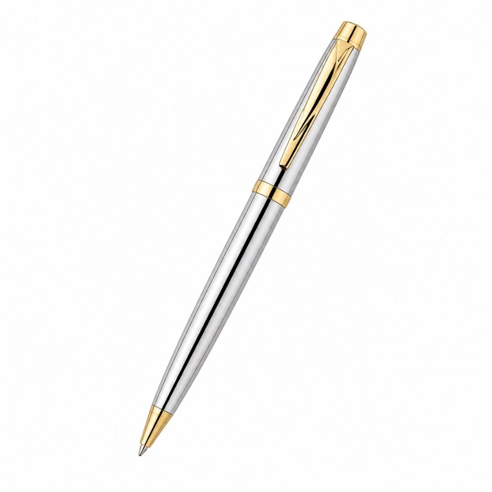 Silver Metal Ball Pen with Gold Accents