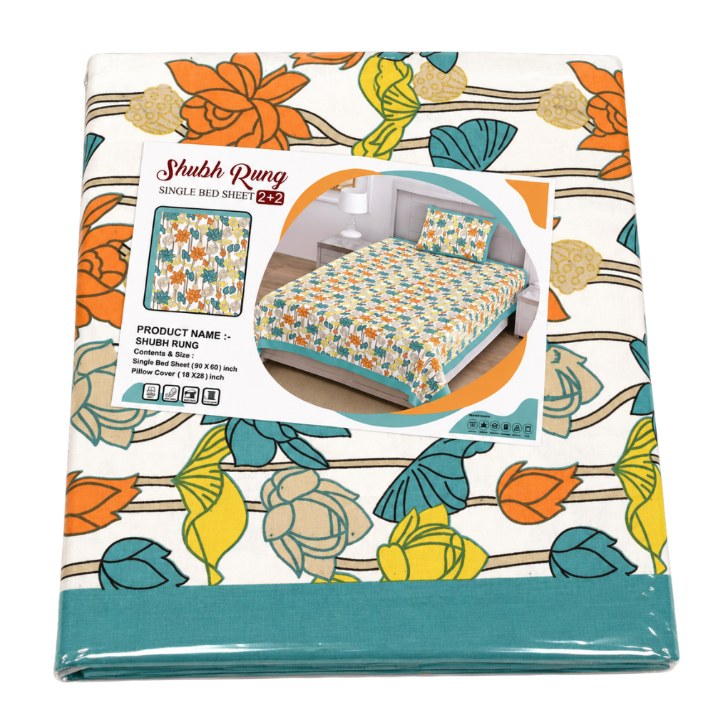 Shubhrang Pure Cotton Single Bedsheet Set with 2 Pillow Covers
