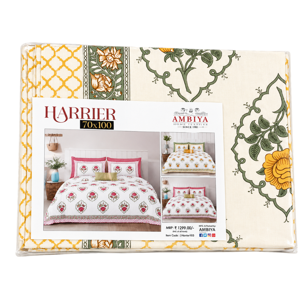 Harrier Pure Cotton Double Bedsheet Set with 2 Pillow Covers (70 x 100 Inches)