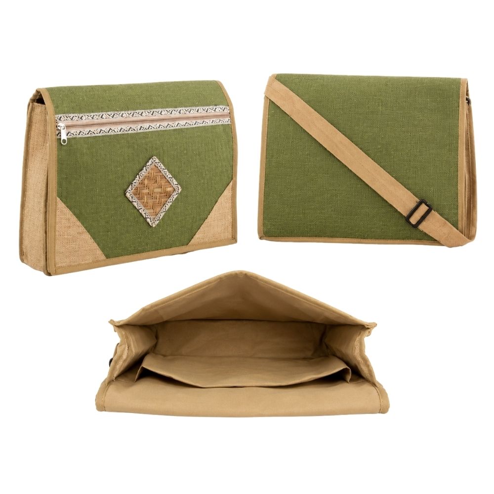 Jute Messenger Bag with Shoulder Strap