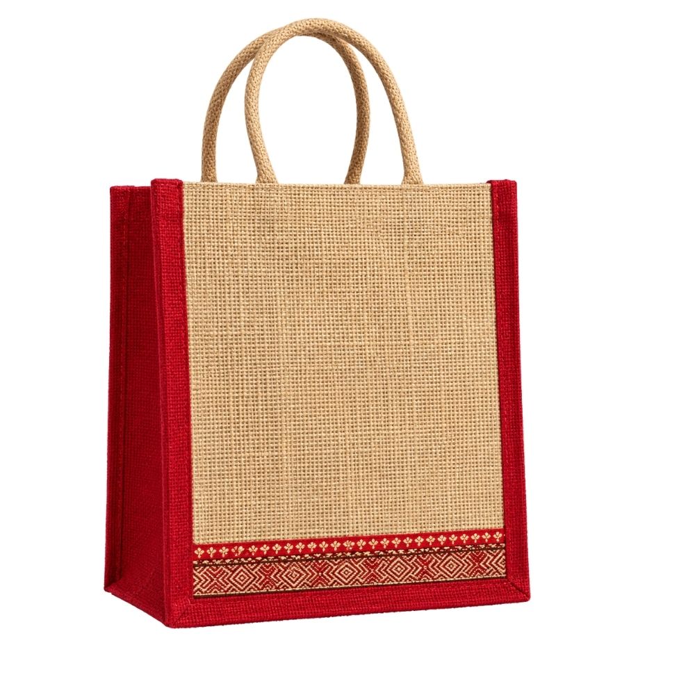 Natural Jute Shopping Bag with Decorative Border