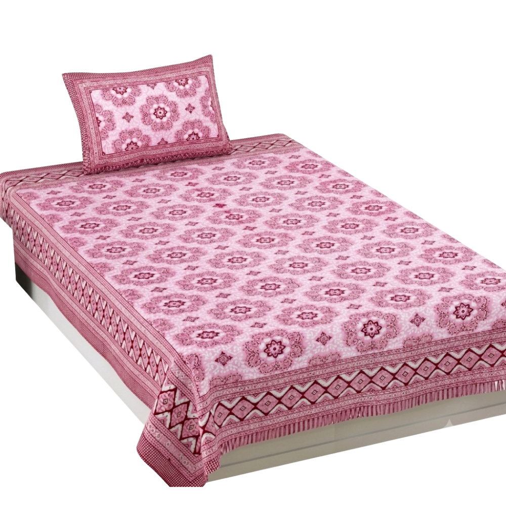 Alisa Printed Pure Cotton Single Bedsheet Set with 2 Pillow Covers | 63×90 Inches