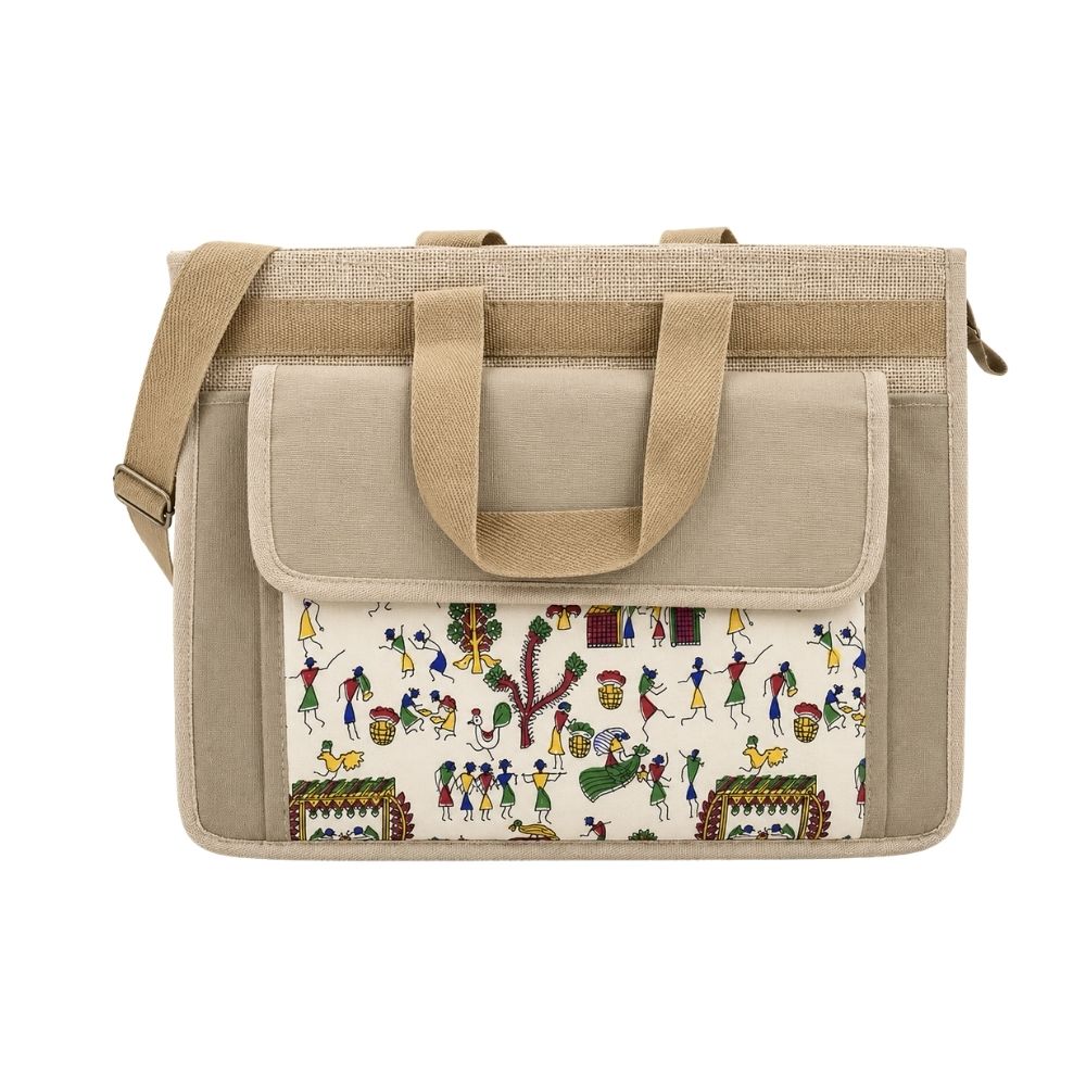 Jute Laptop & Conference Bag with Front Organizer Pocket