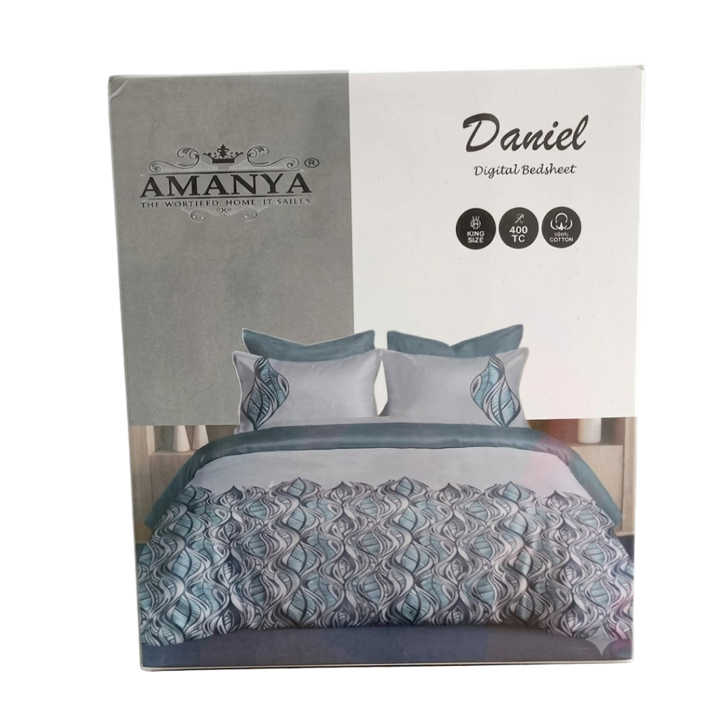 Daniel 400 TC Pure Cotton Digital Print Double Bedsheet Set with 2 Pillow Covers (108 x 108 Inches)