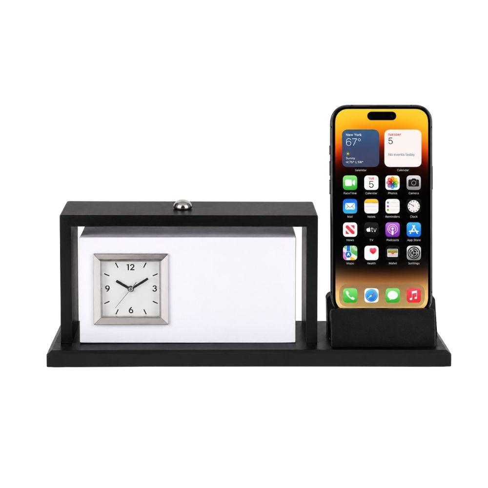 Wooden Revolving Desktop Organizer with Clock | Customized Corporate Gift