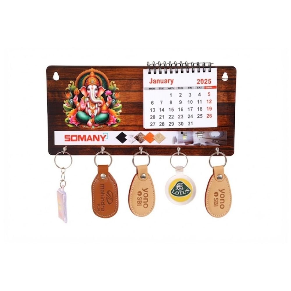 Wooden Hanging Desktop Calendar with Key Ring Hanger | Customized Corporate Gift