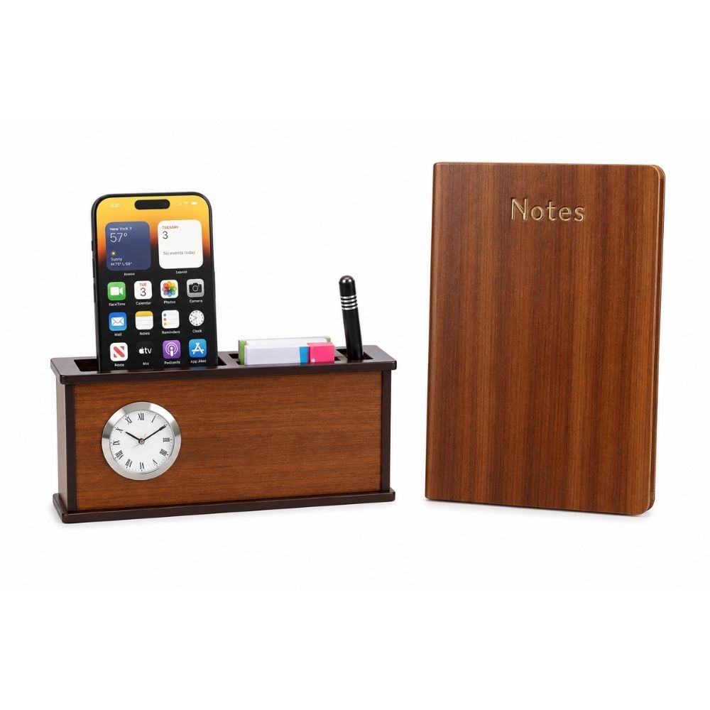 Wooden Desktop Organizer with Notebook | Customized Corporate Gift