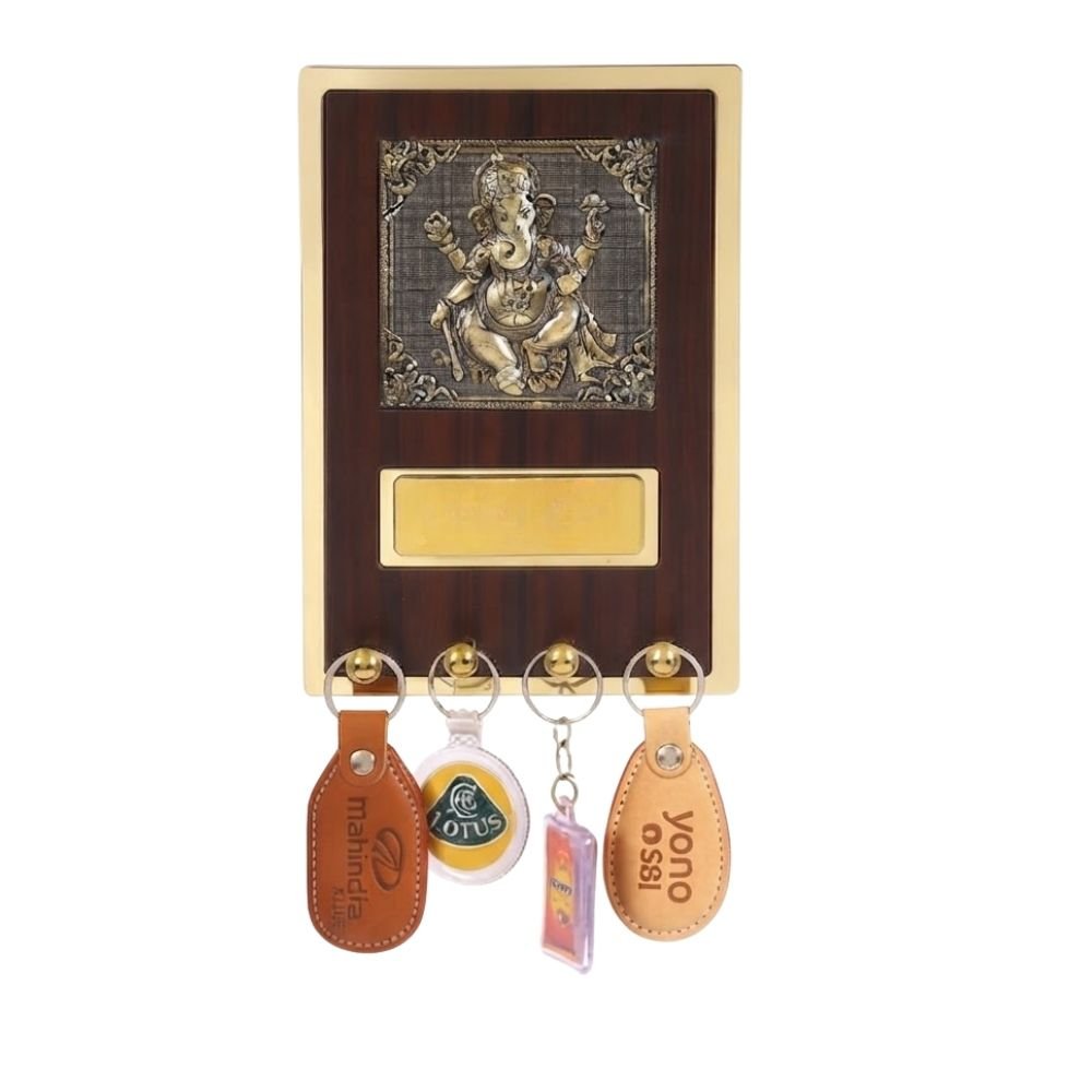 Wooden Hanging Key Holder with Ganesh Ji Murti | Customized Corporate Gift