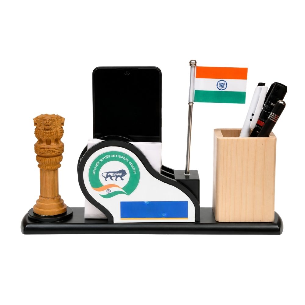 Wooden Desktop Organizer with Mobile Stand | Customized Corporate Gift