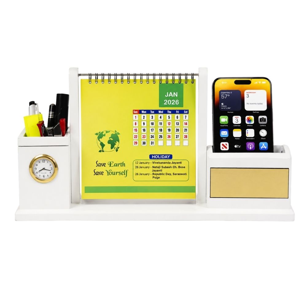 Wooden Desktop Organizer with Calendar