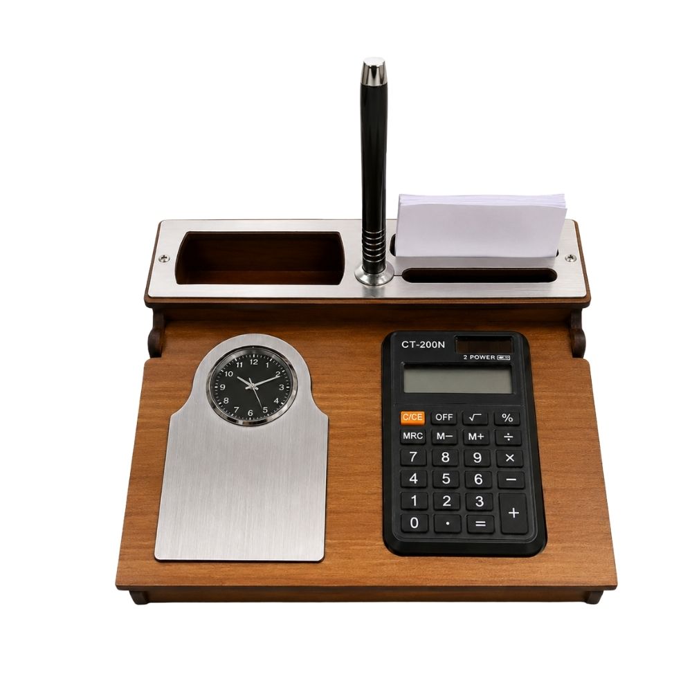 Wooden Desktop Organizer with Calculator | Customized Corporate Gift