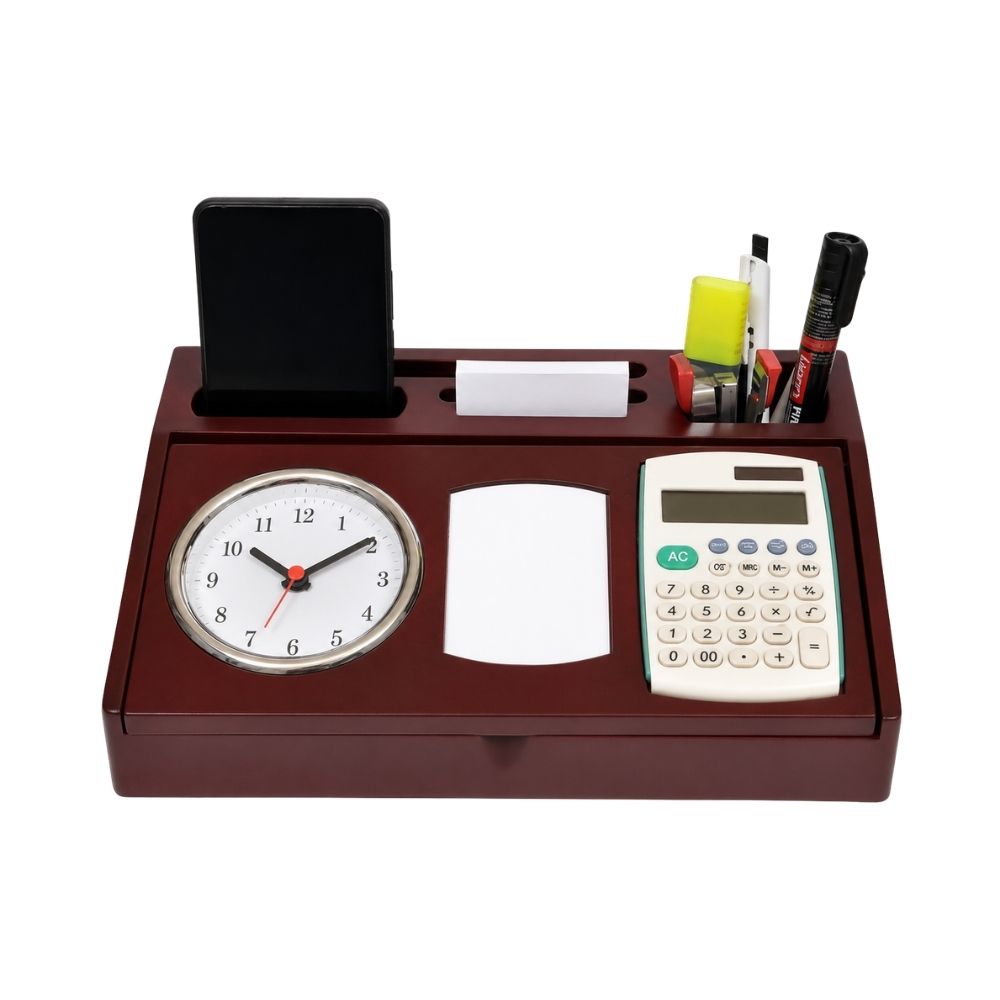 Wooden Desktop Organizer with Calculator | Customized Corporate Gift
