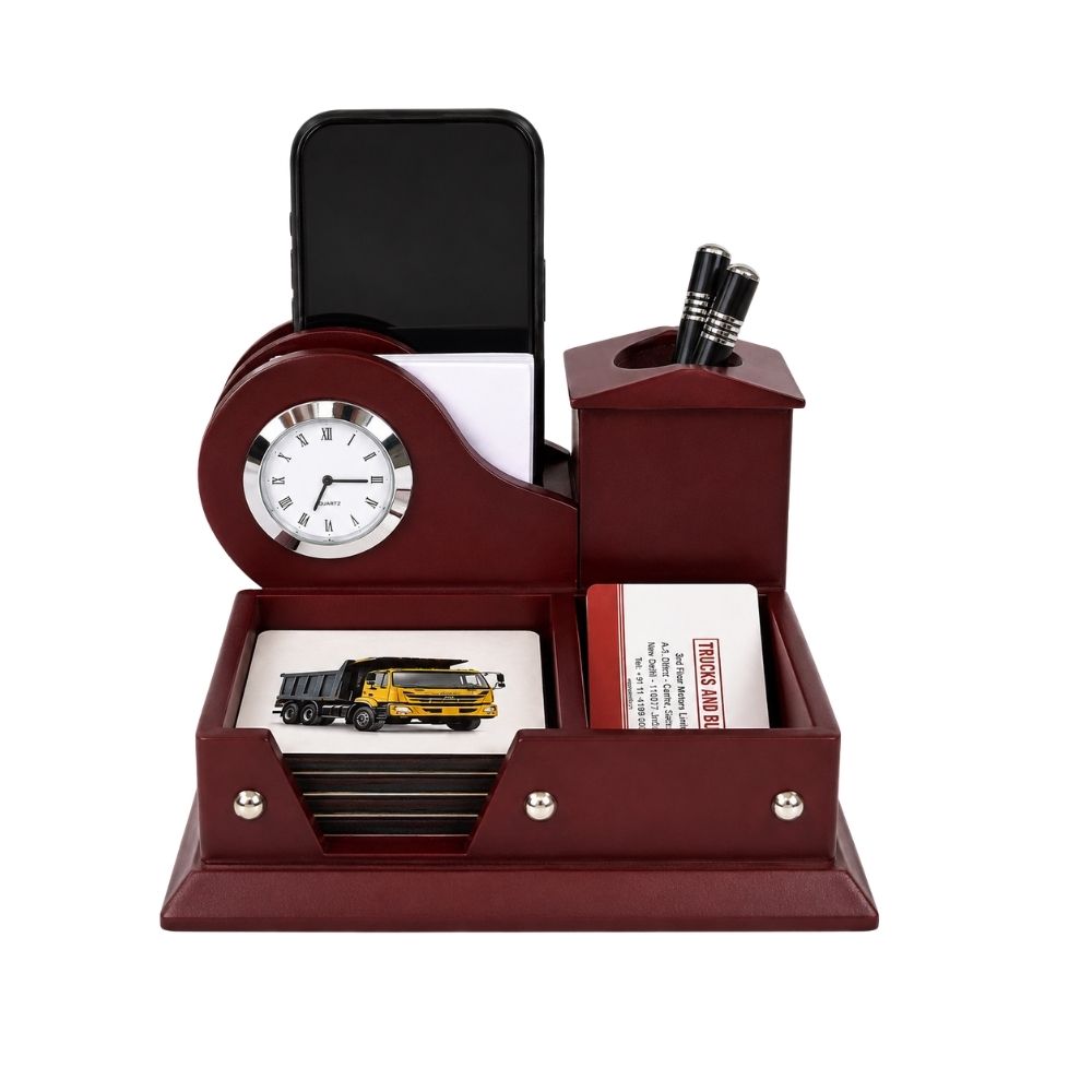 Wooden Desktop Organizer with Coaster Set | Customized Corporate Gift