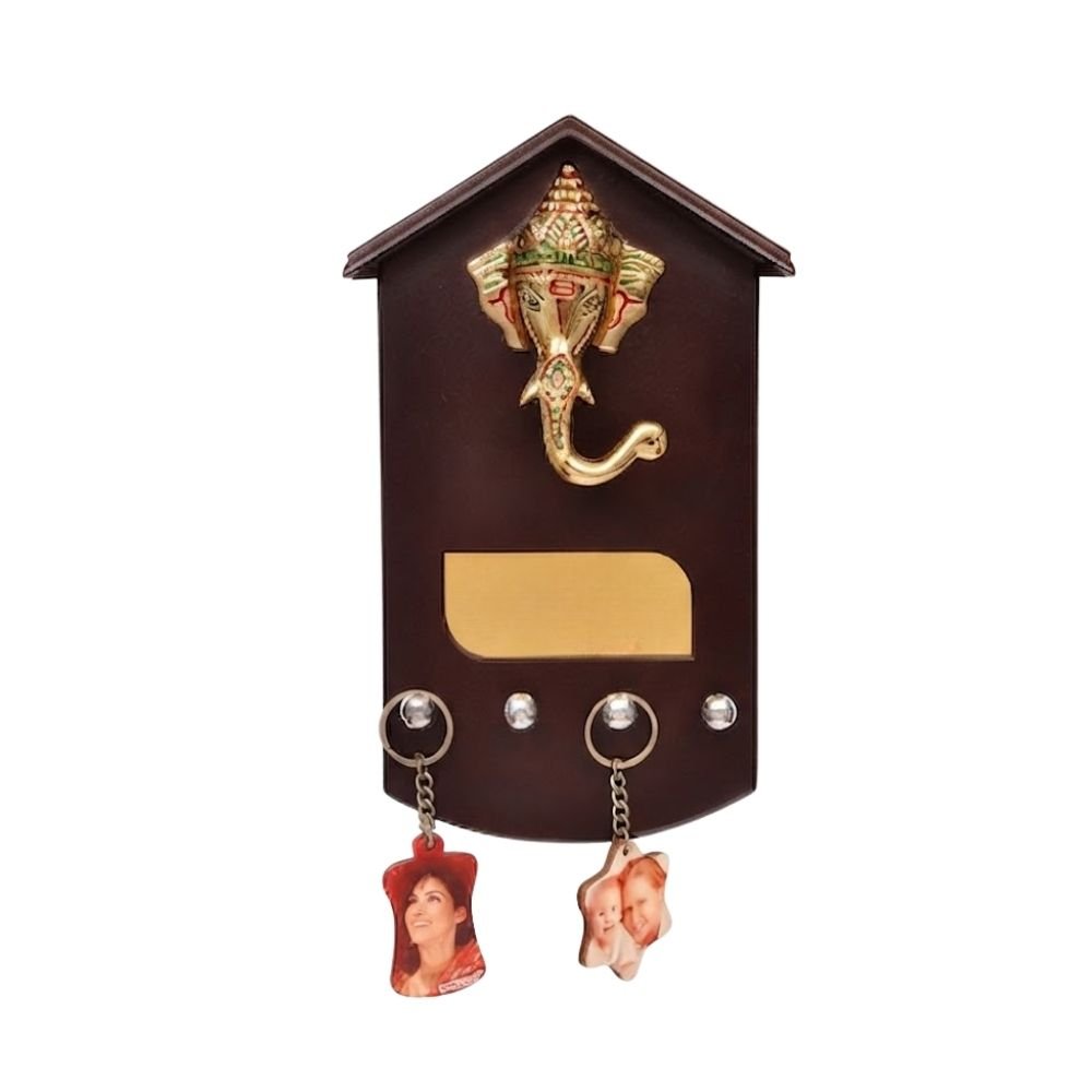 Wooden Hanging Key Holder with Ganesh Ji Murti | Customized Corporate Gift
