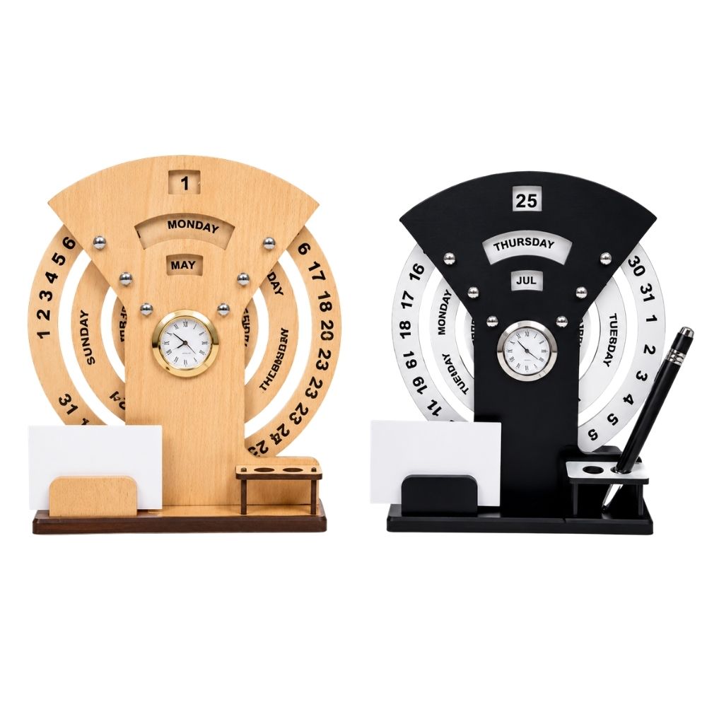 Wooden Desktop Organizer with Revolving Calendar | Customized Corporate Gift